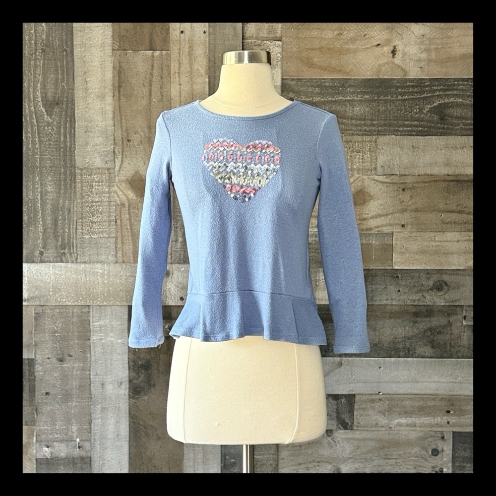 Rumi + Ryder blue peplum top girls medium rainbow sequins heart girlhoodcore